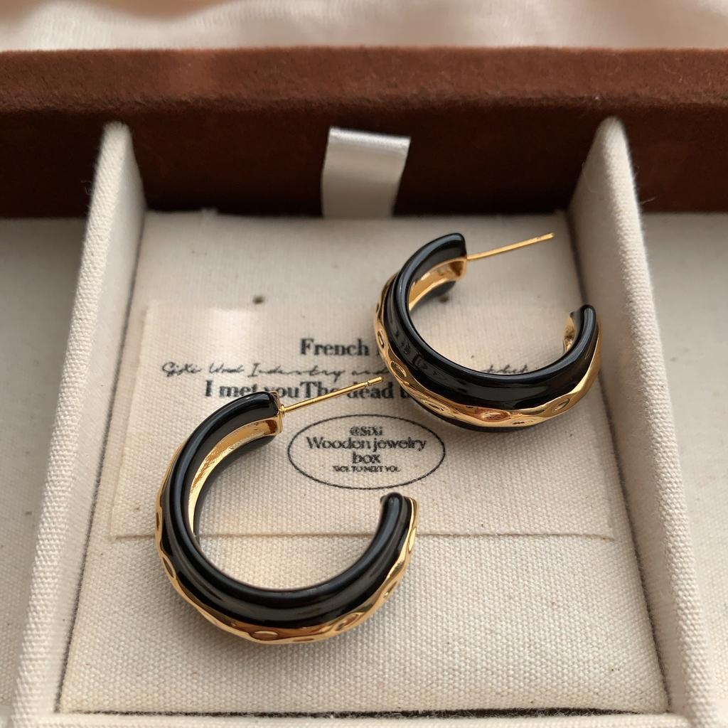 Gold Texture Black Gold Contrasting Earrings Earrings Simple Niche High-End Sense Light Luxury Unique Design Cold Wind Earrings
