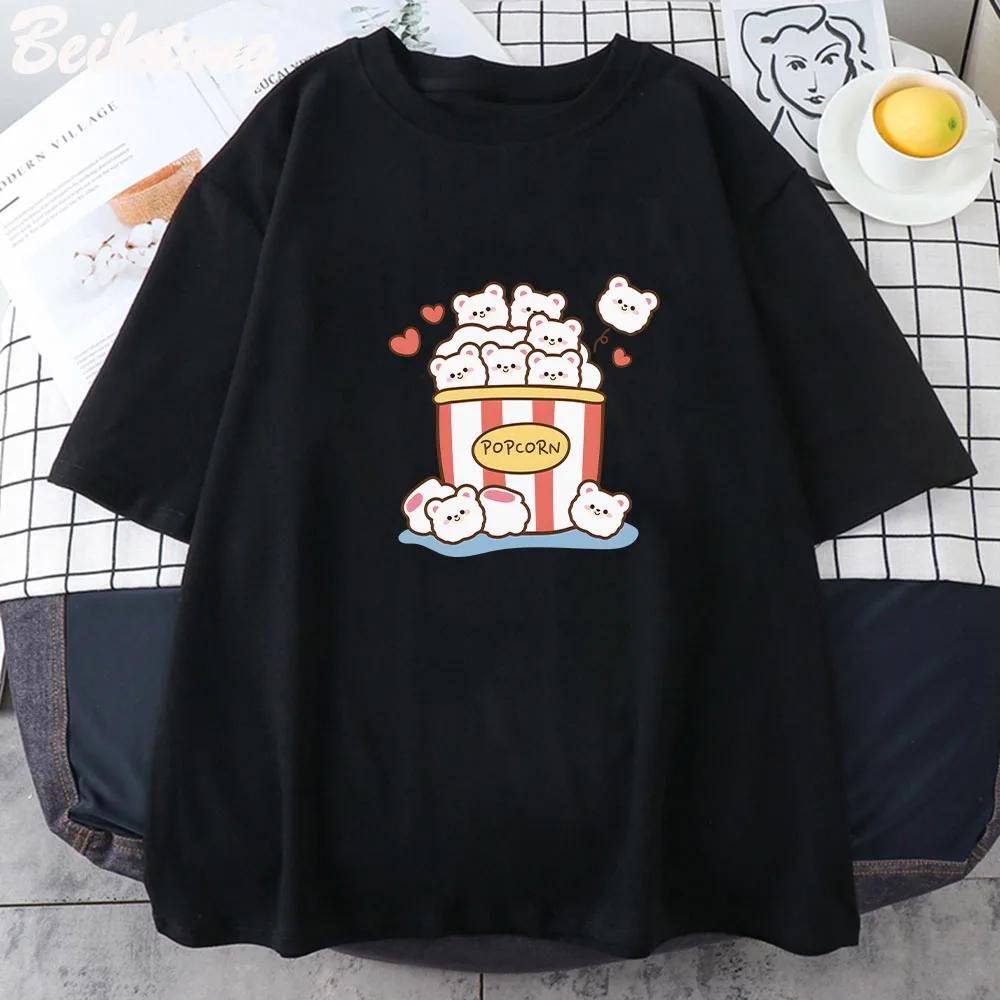 

Cute Kawaii Popcorn TShirt Women Cartoon Cute Graphic Tees Summer Unisex Pure Cotton Print Vintage Harajuku Clothes Vintage 4XL