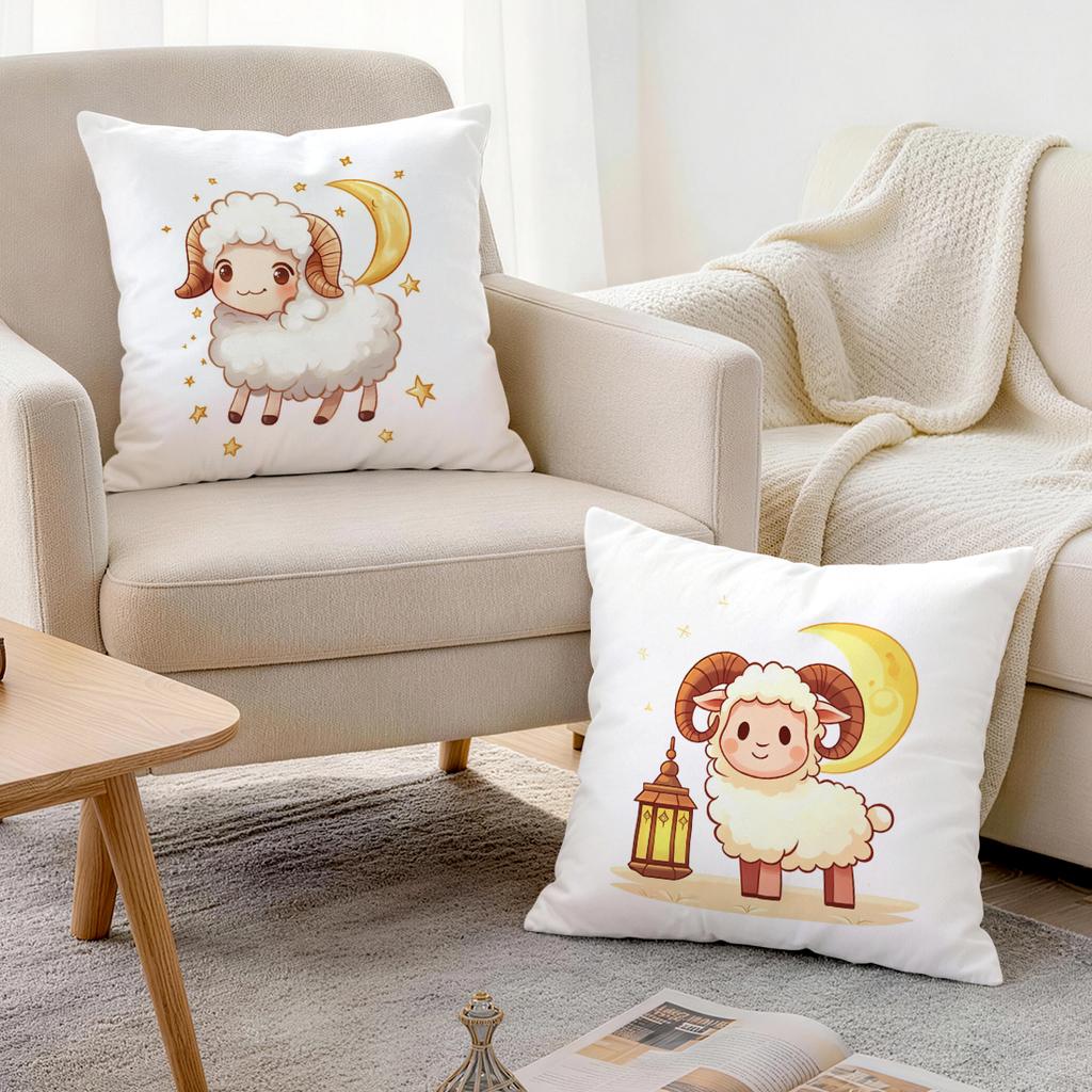 Eid Al-Adha Schaf und Mond Kissen Kissenbezug Polyester Kissenbezug Dekokissen Kissenbezug Zuhause Auto Sofa Dekor
