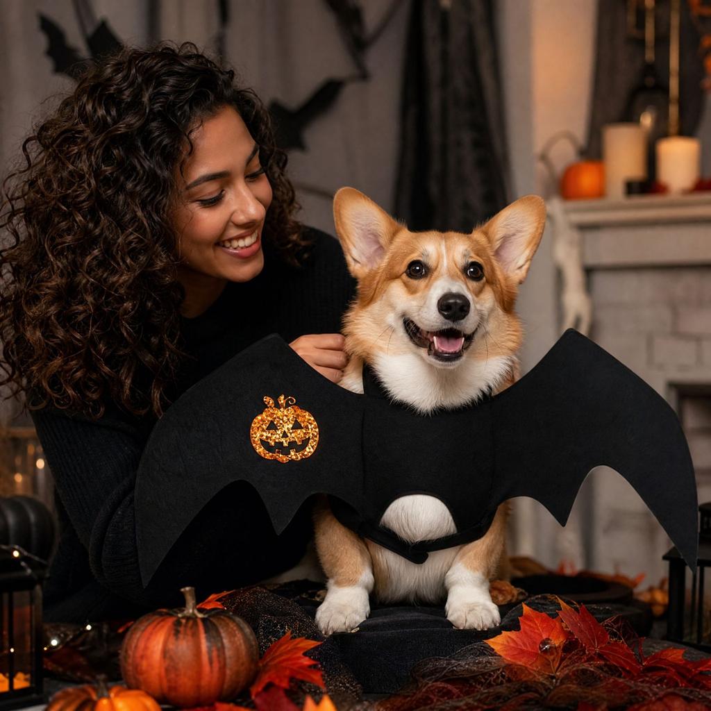 Pet Costume with Sequined Pumpkin Design for Small Dogs and Cats