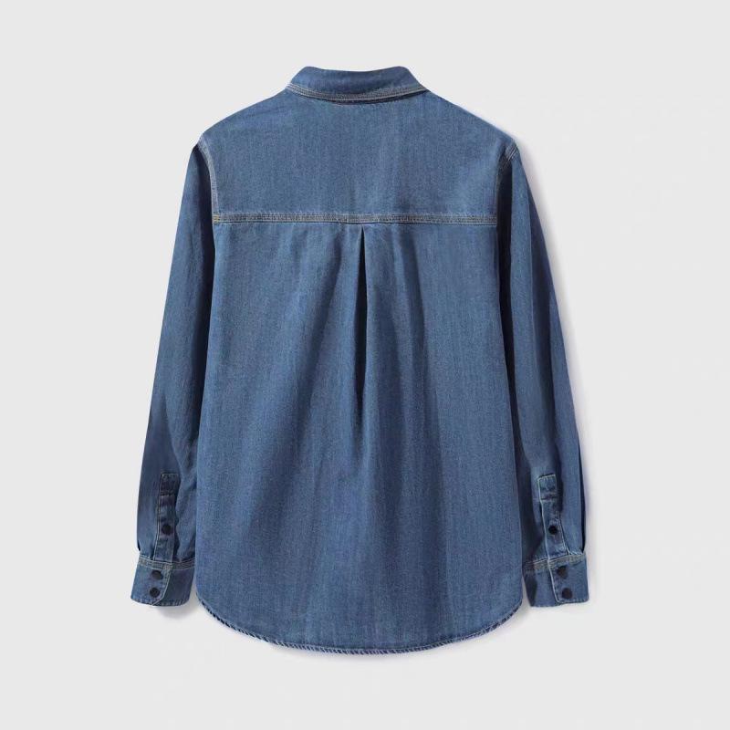 Simple Retro Irregular Denim Shirt for Women - Loose Fit, Single-Breasted, Versatile Top for Spring and Autumn.