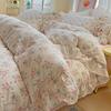 Korean Princess Style Floral Ruffles Bedding Set Washed Cotton Skin-friendly Soft Duvet Covers Set Bed Sheet Pillowcases 3/4Pcs