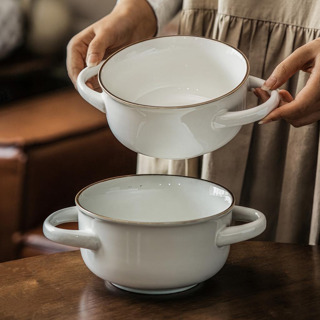 Premium Enfärgad Binaural Skål Hushåll Keramisk Skål Salladsskål Snabbnudelskål Kreativ Rättsskål Soppskål Servis