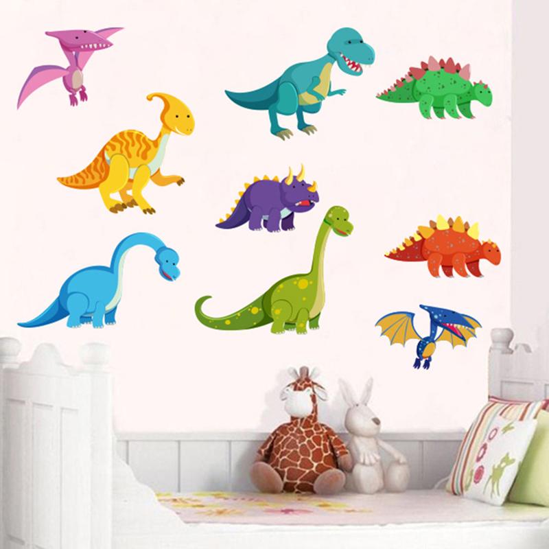 DIY Colorful Dinosaur Wall Stickers for Kids Removable Nursery Kindergarten Living Room Decor Cartoon Dino Decals Easy Peel & Stick