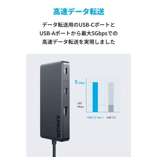 Anker 341 USB-C Hub (7-in-1) 100W USB PD-kompatibler 4K HDMI-Anschluss SD-Kartensteckplatz Ethernet-Anschluss Hohe Geschwindigkeit ??Datenübertragung 5Gbps USB-C-Anschluss ausgestattet mit