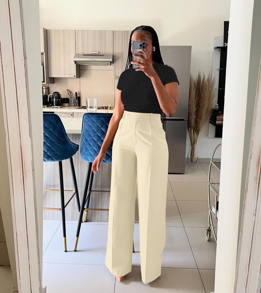 Y6012 Damskie spodnie casual z wysokim stanem, prostą nogawką i szeroką nogawką na wiosnę/jesień/zimę - Styl europejski i amerykański