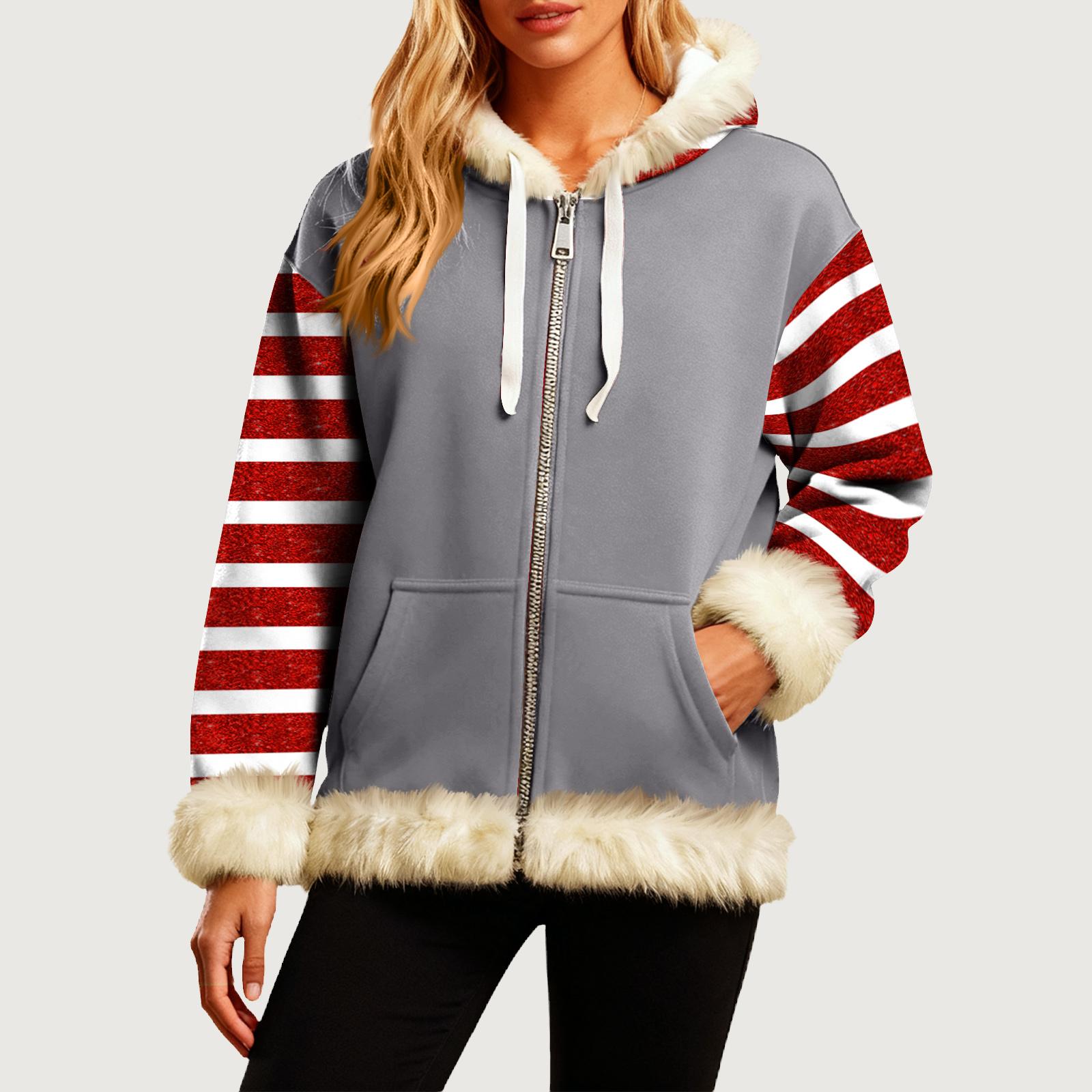 

Женская Удобная Свободная Модная Повседневная Толстовка-Куртка с Длинным Рукавом, Карманами и Капюшоном с Полосатым Принтом L