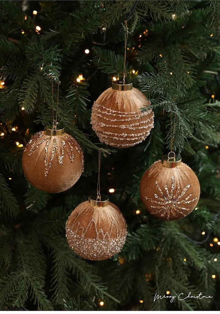 8CM Velvet Wrapped Christmas Ornament Ball with Gold Powder