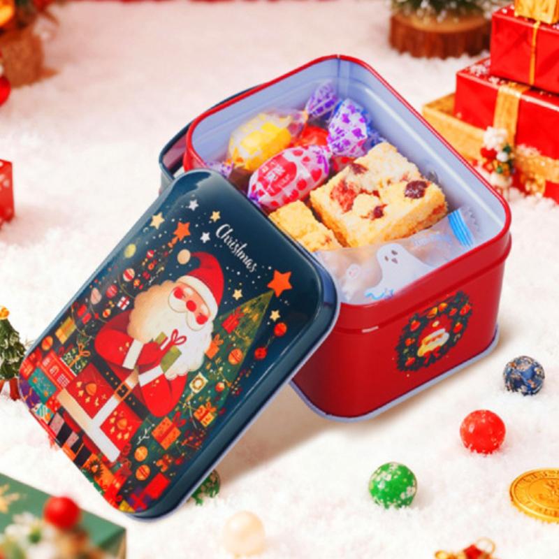 1 Pcs Christmas Gift Box With Handle Tinplate Candy Cookie Packaging Box Containers Kids  Year Gift Decor Xmas Party Supplies