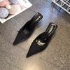 Fashion New Butterfly-knot Women Slipper 2025 Summer Pointed Toe Slip On Ladies Mules Thin Low Heel Satin Slide Sandals Zapatos Mujer