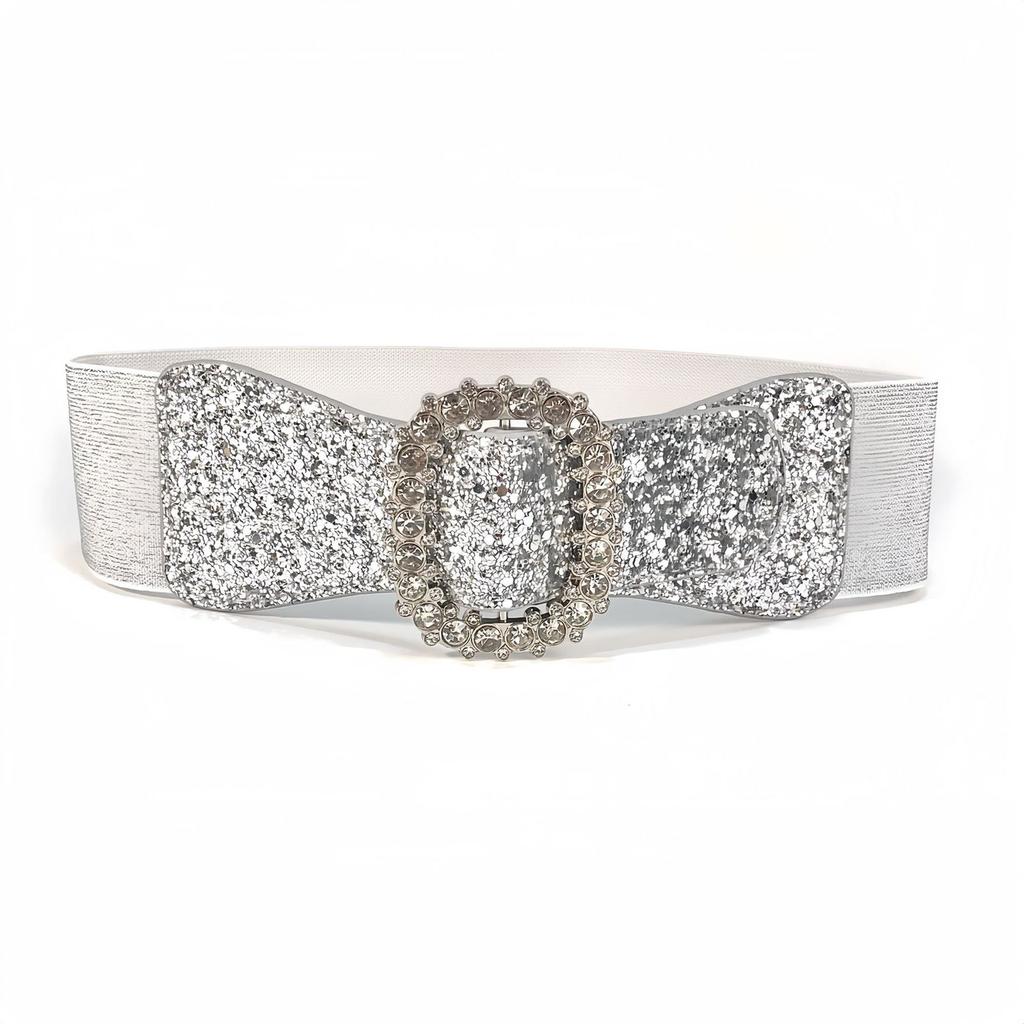 Women Elastic Waist Belt Sequin Glitters Corset Stretchy Band Leopards Belt Elegant Waist Accessory