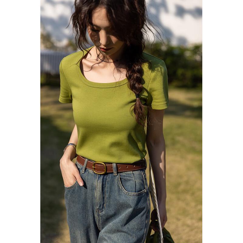 

MiXiu Women s Square Neck Short Sleeve Crop Top M