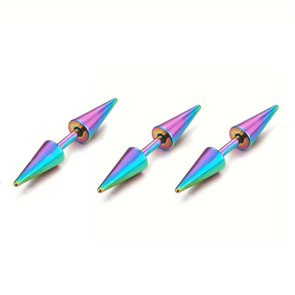 Set da 3 Pezzi Moda Classica Punk Rock Borchie Punte Coniche Acciaio Inossidabile 316L Orecchini a Lobo Uomo Donna Piercing Gioielli per il Corpo