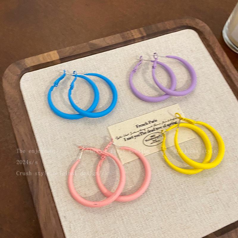 Korean Candy Color Purple Circle Earrings: Exaggerated Fashion Hoops for Women