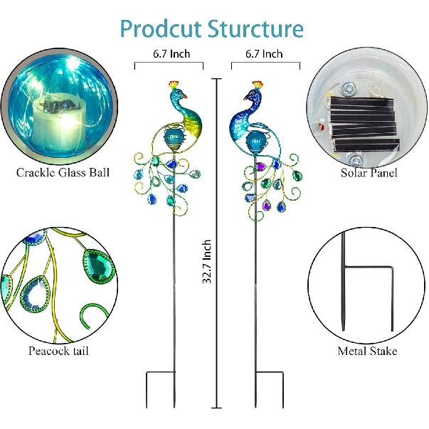 Viveta Garden Solar Lights Decorative, 2 Pack Metal Peacock Solar Lights Stake for Outdoor Garden Patio Yard Lawn Decorations