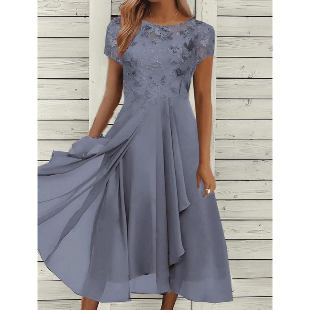 HNXC Women's Fashion Summer Spring Floral Print Short Sleeve O-Neck  Casual Dresses