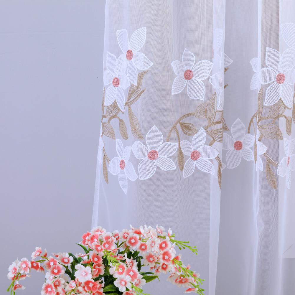 

1PC Потягніть плісировану стрічку з вишитою квіткою у стилі віконної панелі Тюлева завіса Домашній текстиль Декор вітальні серії Nuan W100cm x L200cm білий