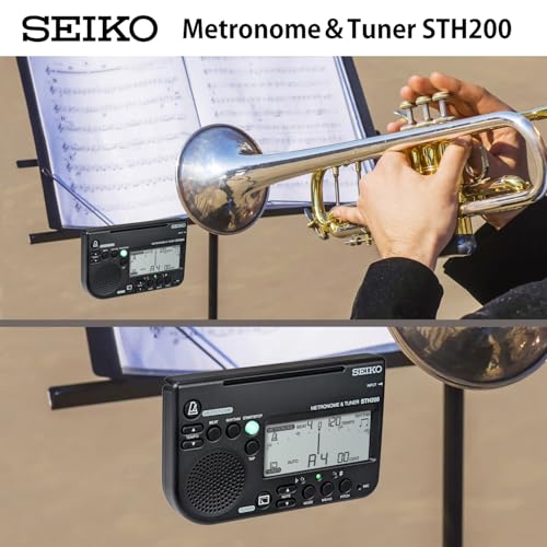 SEIKO Metronome Tuner, High Volume, Music Stand Mountable, Ideal for School Bands, Black STH200BK