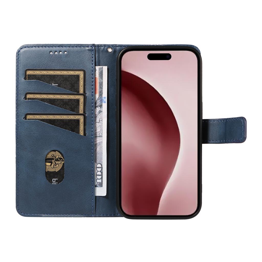 For iPhone 16 Pro Case Card Holder Magnetic Clasp Leather Phone Cover Geometric Line