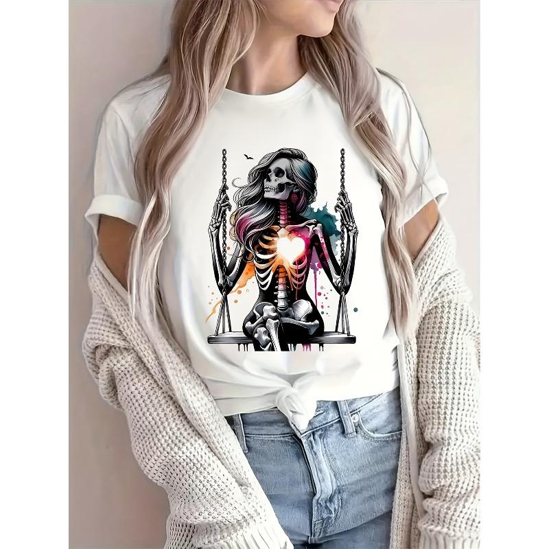 European size Women's Skeleton Heart Swing Graphic Print T-Shirt