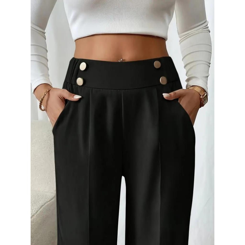 New Vertical Floor Length Casual Pants, High Waisted Pants, Loose and Elegant Straight Leg Women's Niche Design, Solid Color Pants