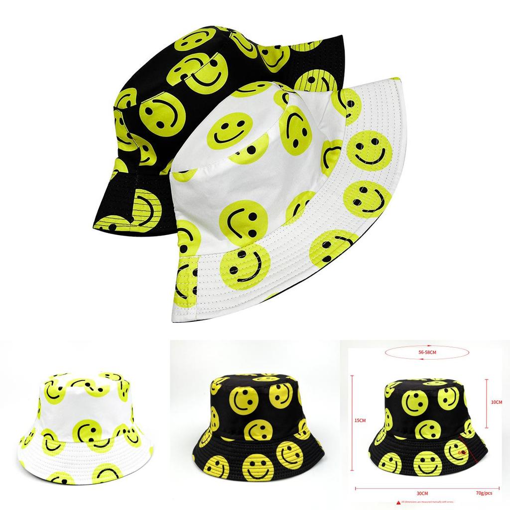Fishing Smiley Face Bucket Hat Cotton Waterproof Sun Protection For Summer Outdoor Activities