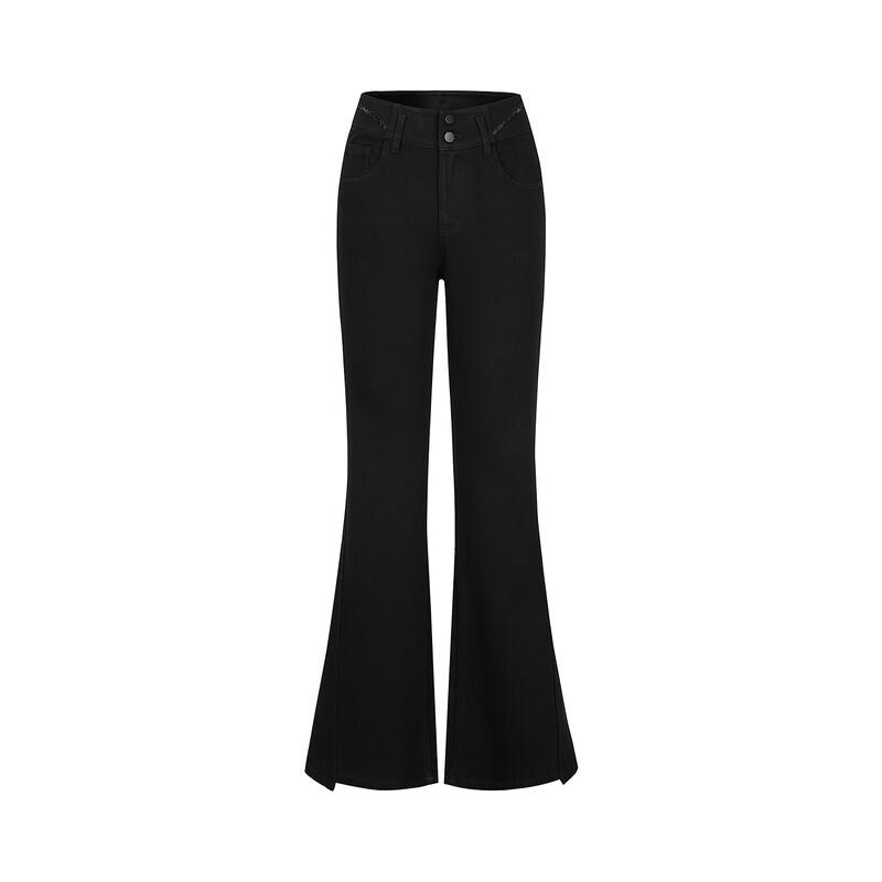 Jiu Zi An Na Kou Women's High-Waist Fleece-Lined Flared Denim Pants
