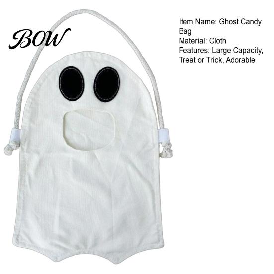 Durable Fabric Candy Holder Halloween Ghost Bag for Kids, Cute Treat or Trick Party Favor Sack Tote with Handle, Spooky Snack Goodie Bags Supplies