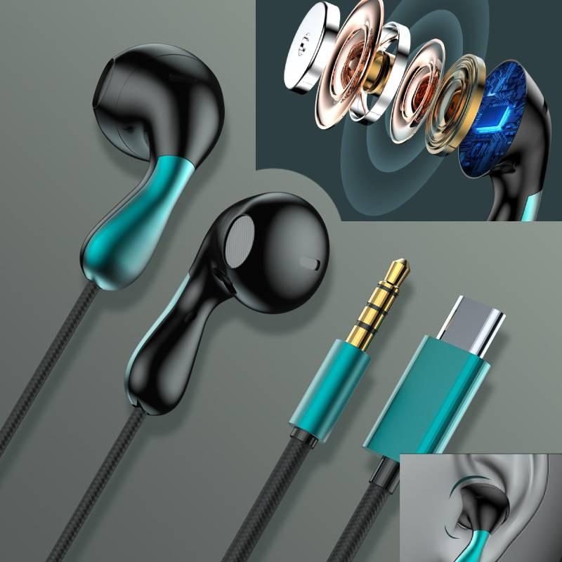Typec Earphones Inear Gaming Wired Headset Microphone Red Green Esports Sound