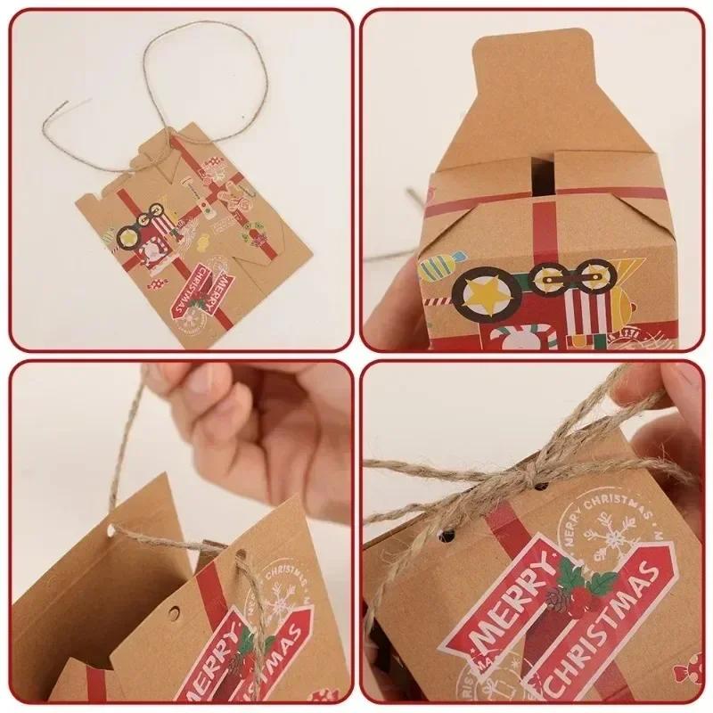 Wholesale Christmas Gift Boxes Kraft Paper Small Wrapping Bag Santa Claus Candy Packaging Box New Year Party Xmas Tree Decors