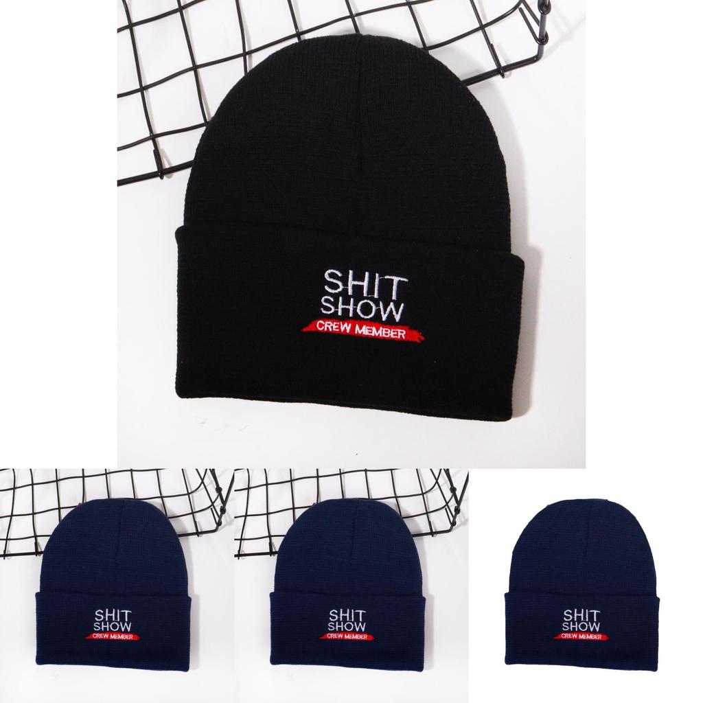 Knit Hat With Shit Show Letters Embroidered For Autumn Winter Warmth Street Fashion
