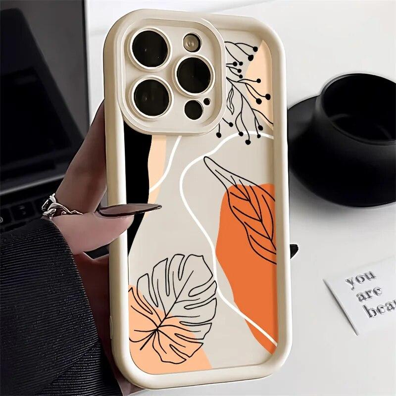 Abstract Plants Phone Case For iPhone 15 Pro Max Case iPhone 13 14 12 11 Pro Max X XR XS 7 8 Plus SE Candy Liquid Silicone Cover