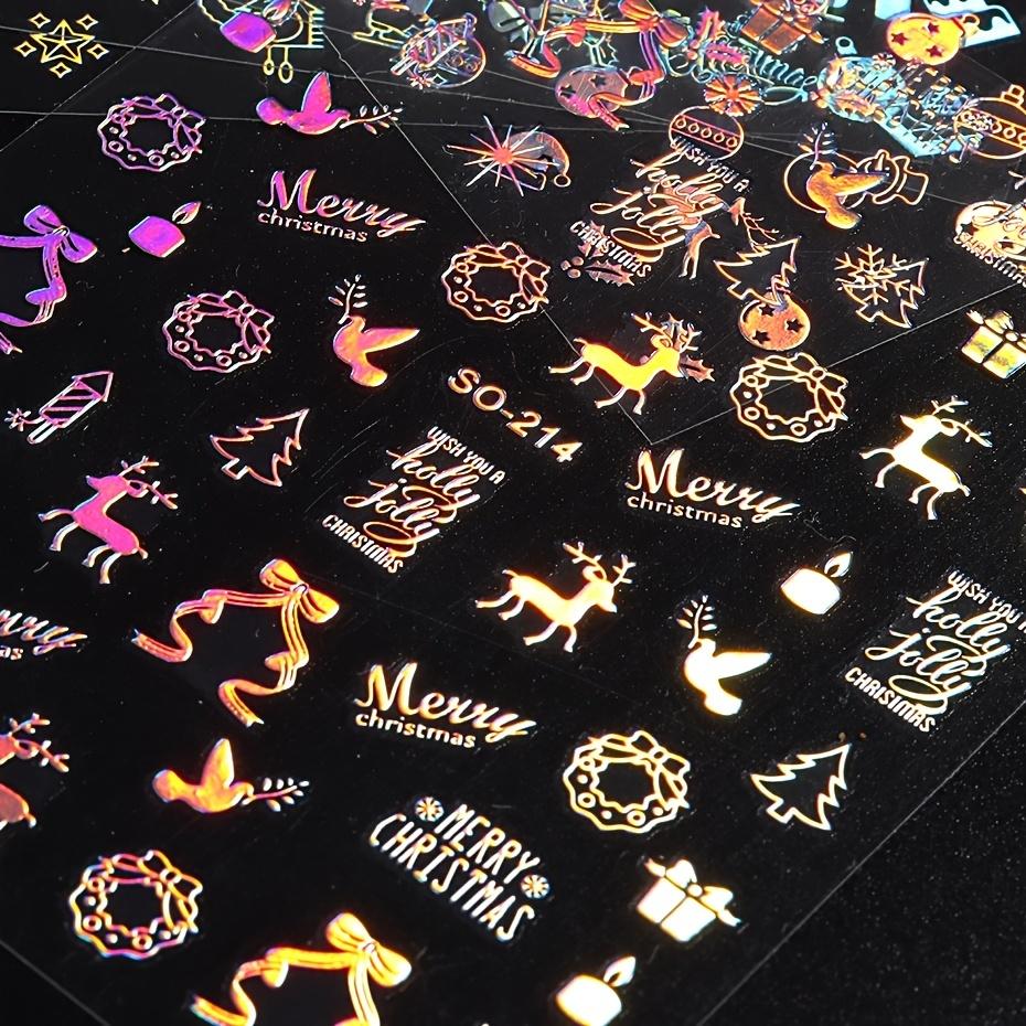 10pcs 3D Nail Art Stickers, European and American Christmas Series Snowflake Bells Moose Laser Nail Stickers, Hundreds of Nail Decorations