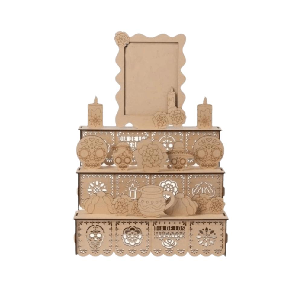Wooden Mexican Dead Shadow Box Skulls Candles Memorial Display Box Day of The Dead