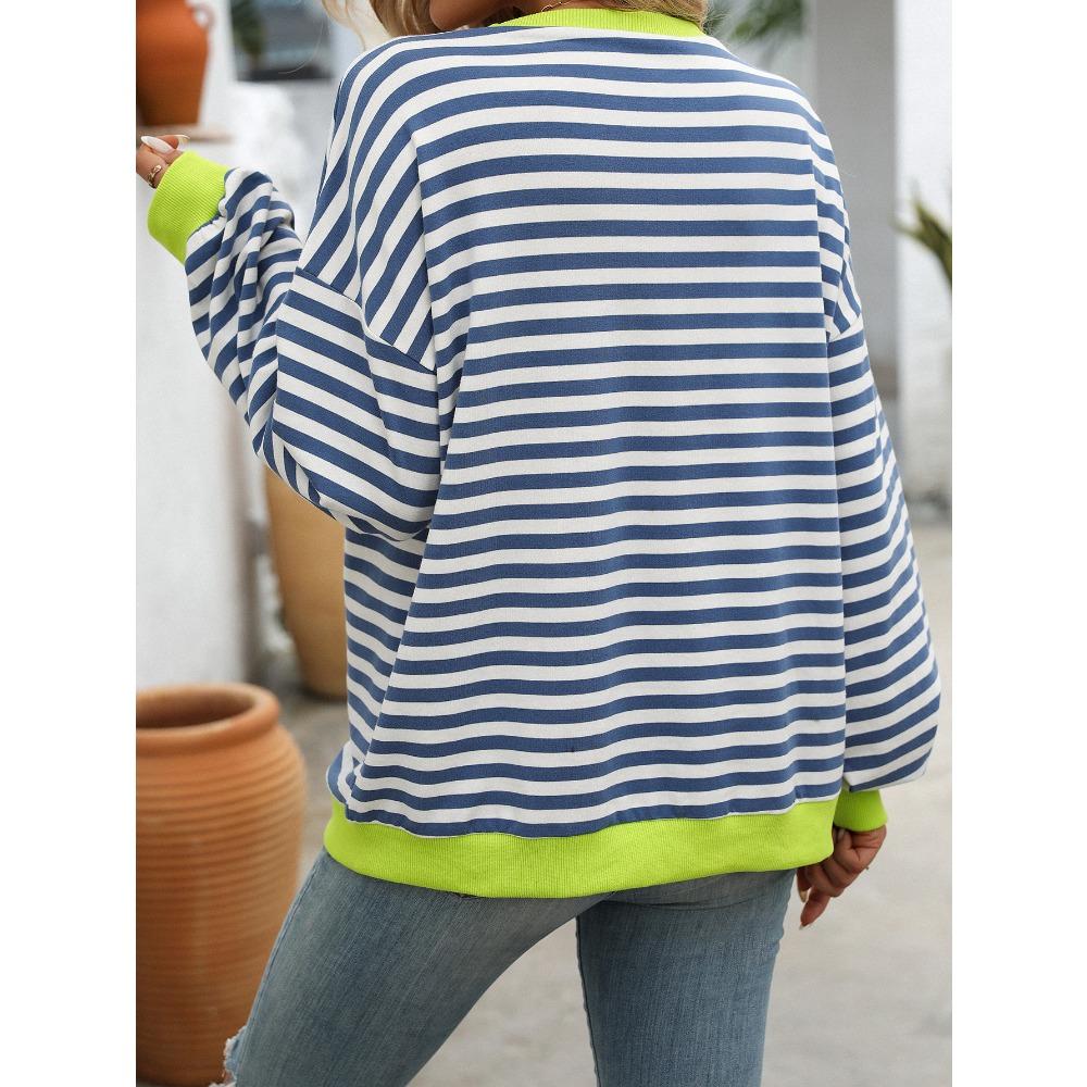 Autumn and Winter Colorful Striped Round Neck Loose Sportswear Women's Hoodies & Sweatshirts