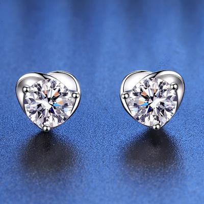 S925 Sterling Silver Female Tide Platinum-Plated High-End Birthday Gift For Girlfriend Four-Claw 50-Point Heart-Shaped Moissanite Stud Earrings