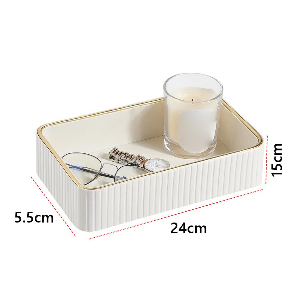 PU Leather Storage Tray Rectangular Jewellery Ring Holder Plate Multi-Function Decorative Vanity Tray for Bathroom Bedroom