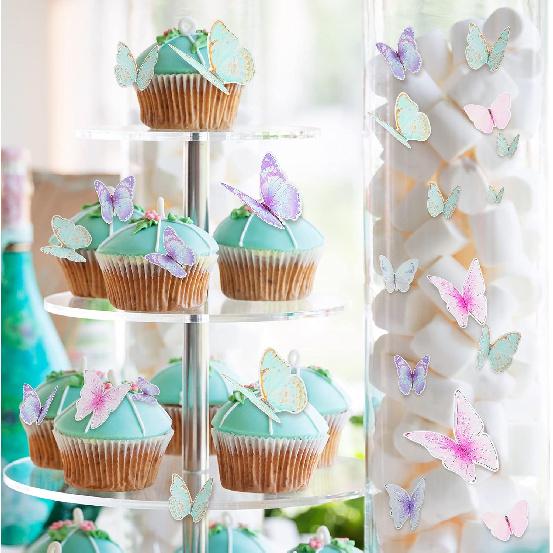 Zonon 60 Pcs Butterfly Cake Toppers with Happy Birthday Cake Topper, 3D Butterfly Topper Mixed Size Color Party Decors for Birthday Wedding