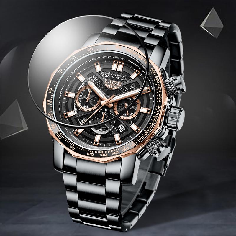 LIGE Business Watches Mens Top Brand Luxury Waterproof Quartz Wristwatch Luminous Stainless Steel Watches For Men Reloj Hommes