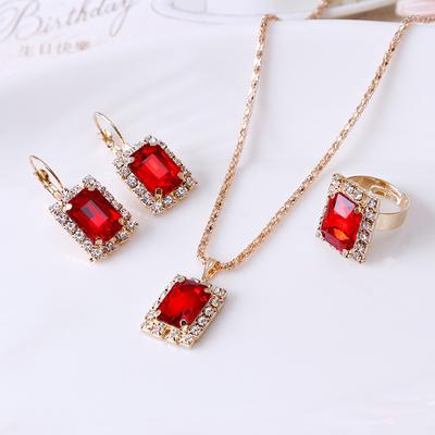 1set/4pcs (Necklace + Earrings + Ring) Crystal Bridal Jewelry Three-piece Set, Wedding Dinner Jewelry Accessories