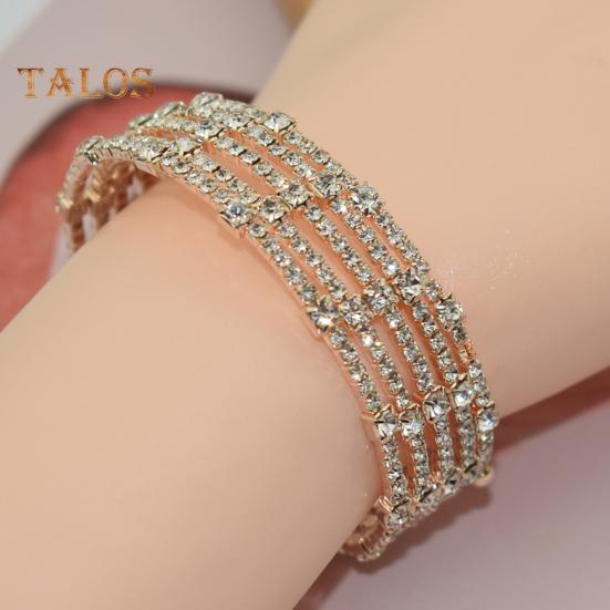 Adjustable Opening Alloy Bracelet Shiny Rhinestones Multi Layer Design Bangle Wristband Wrist Jewelry