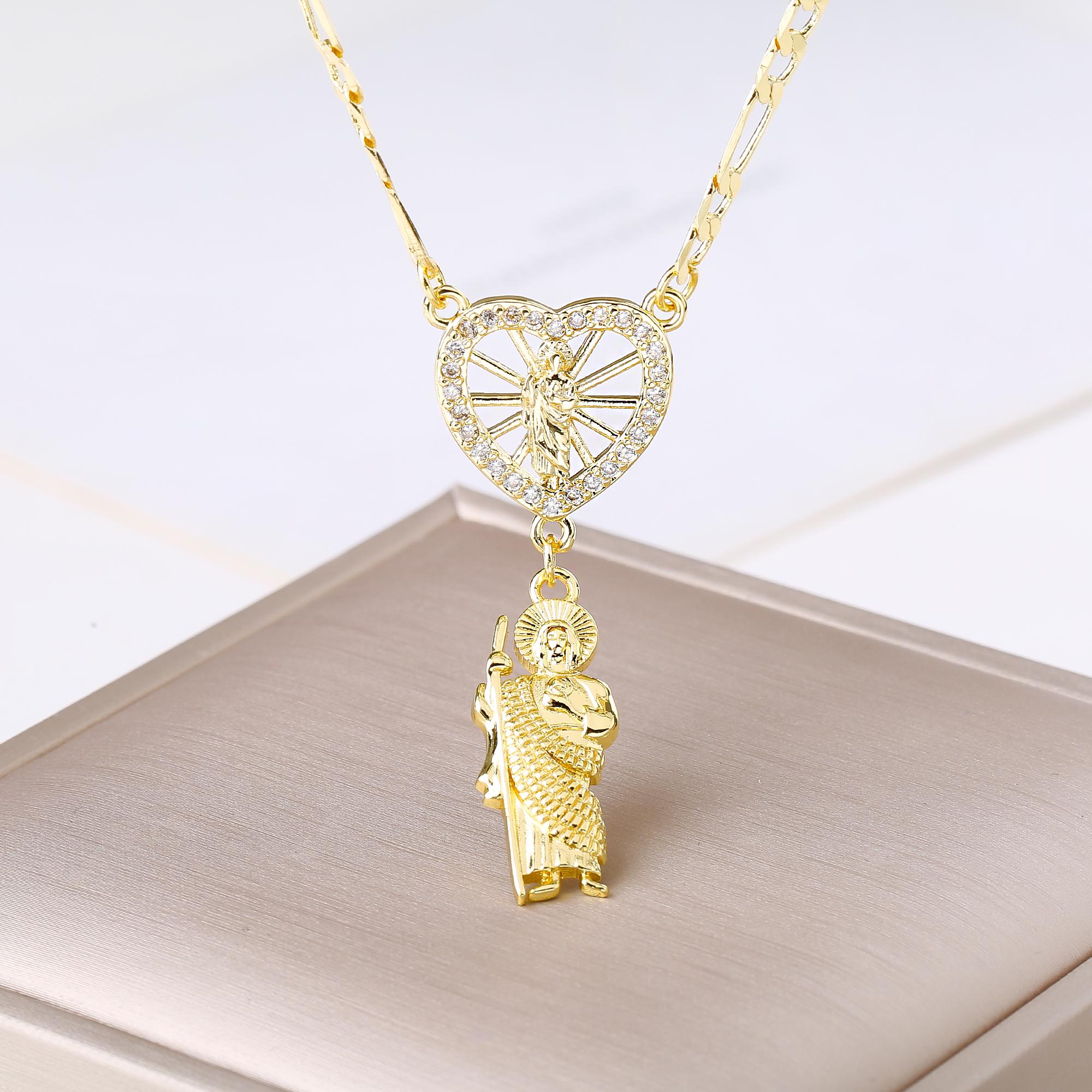 

Religious Saint Jude Necklace Gold Plated Heart Pendant Enamel Catholic Patron Saint Zircon for Women Men Faith Amulet Gift