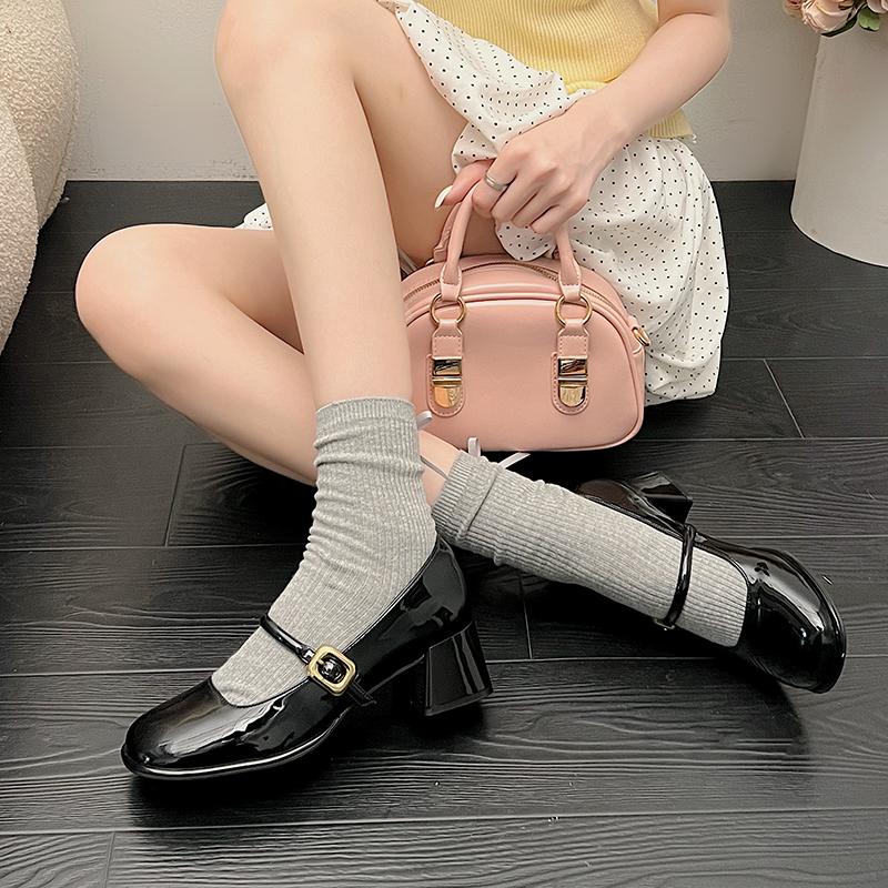 Fashion New Style Women's Temperament Women's High Heel Mary Jane Shoes French Elegance with Heel Women's Single Shoes Daily Solid Color