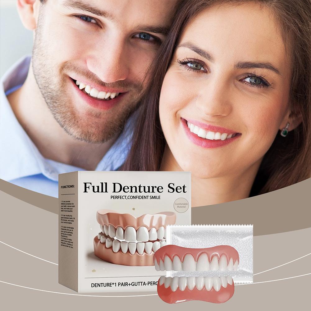 1Set False Teeth Silicone Upper Lower Veneers Perfect Denture Silicone Kit Temporary Orthodontic Fake Tooth Oral Hygiene Care