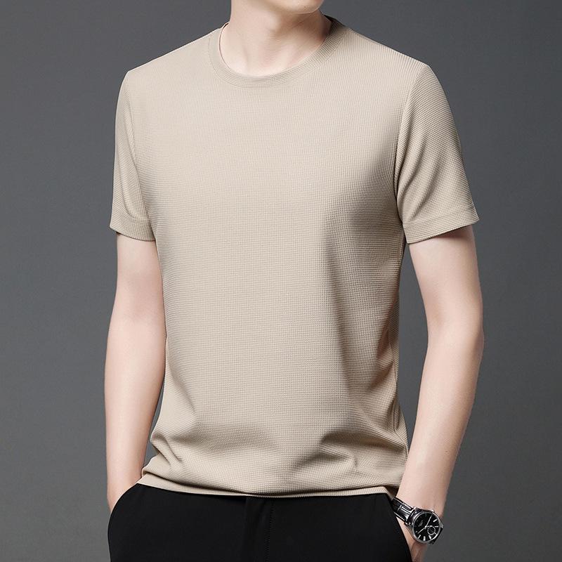 Men's Summer Waffle Crew Neck T-Shirt - Loose, Trendy, Hong Kong Style