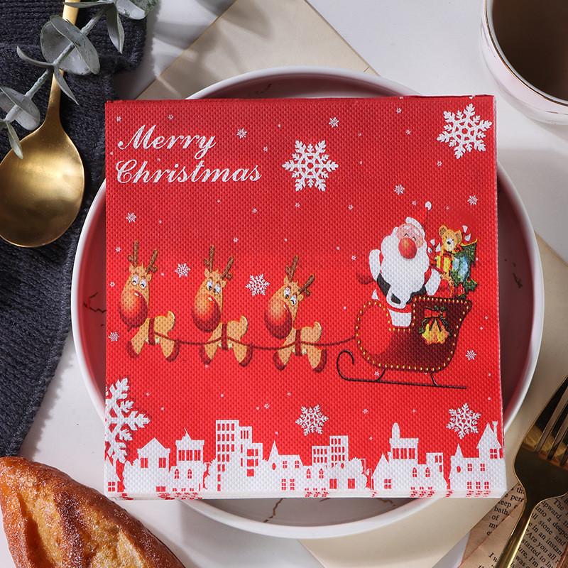20 Stück/Packung Weihnachtsserie Bedrucktes Papier Einweg-Geschirr Servietten Taschentücher DIY Weihnachtsfeier Dekoration