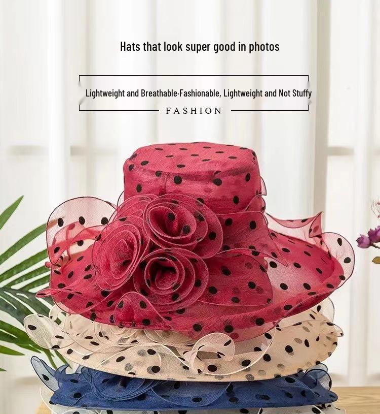 Women's Vintage Polka Dot Organza Sun Hat - Mesh Fascinator for Summer