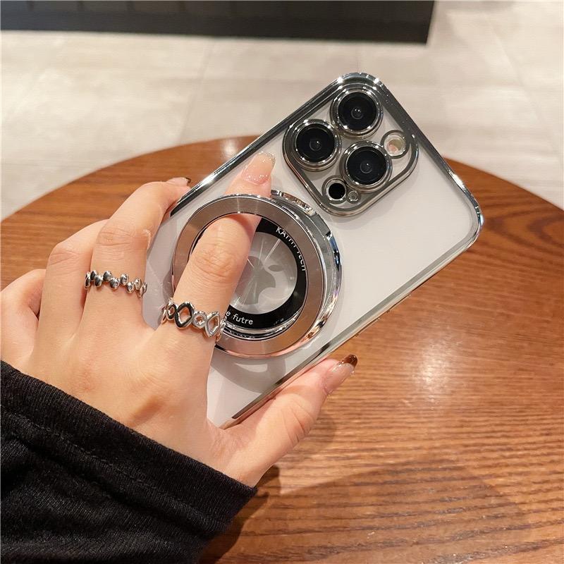 For iPhone 15 Pro Max Luxury Magsafe Magnetic Plating Frame Stand Phone Case For iPhone 11 12 13 14 15 16 Plus Protective Cover