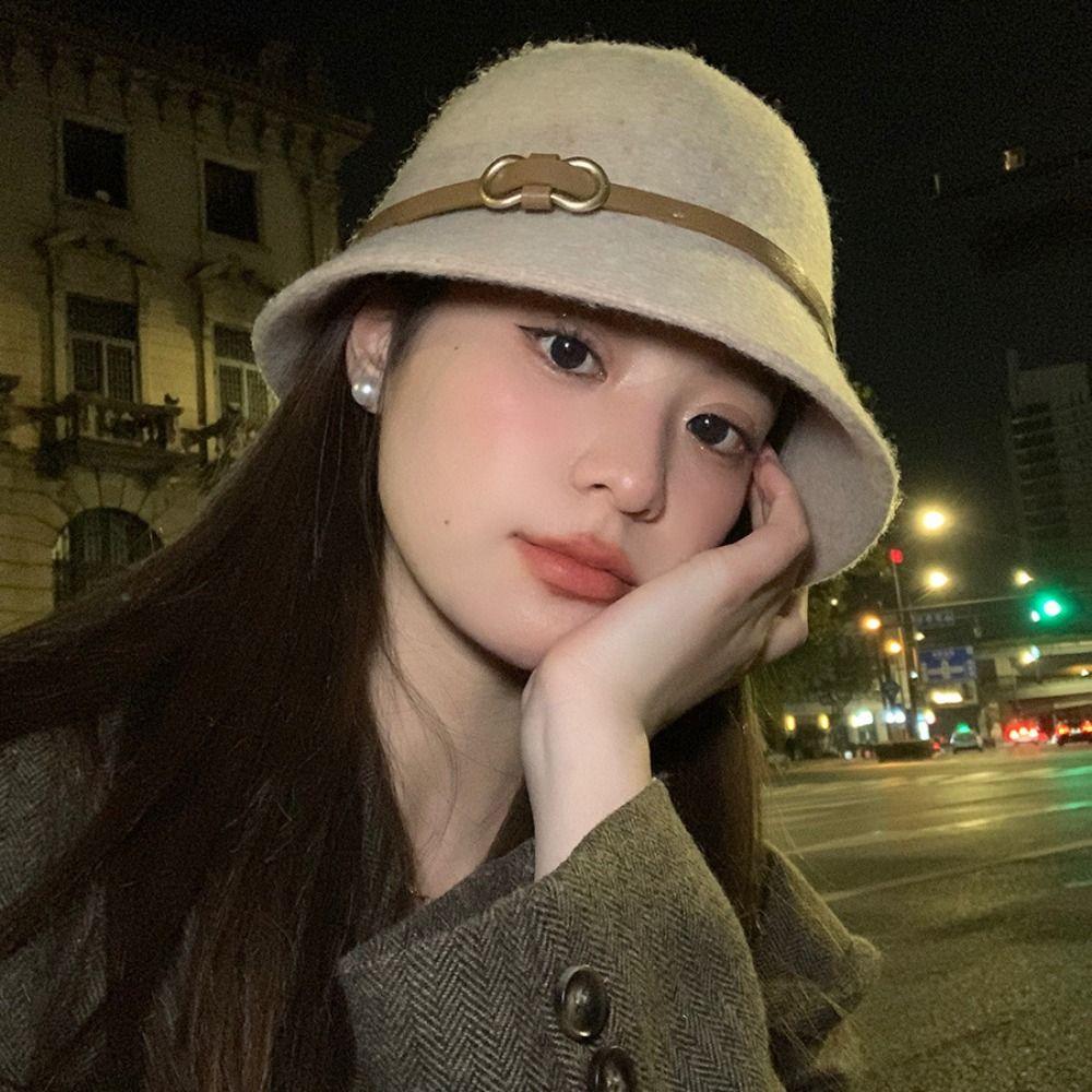 Einfarbiger Damen-Hut für formelle Anlässe Eleganter Beckenhut Mode Fischerhut aus Wolle Reise