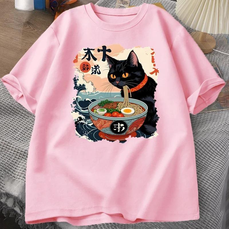 Lamian Noodles Japanese Funny Cotton Cartoon Printed Mens And Womens Personalized Loose Short Sleeve New Fashionable Tshirt
